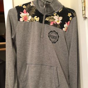 PINK Half zip sweater, pockets Hawaiian print